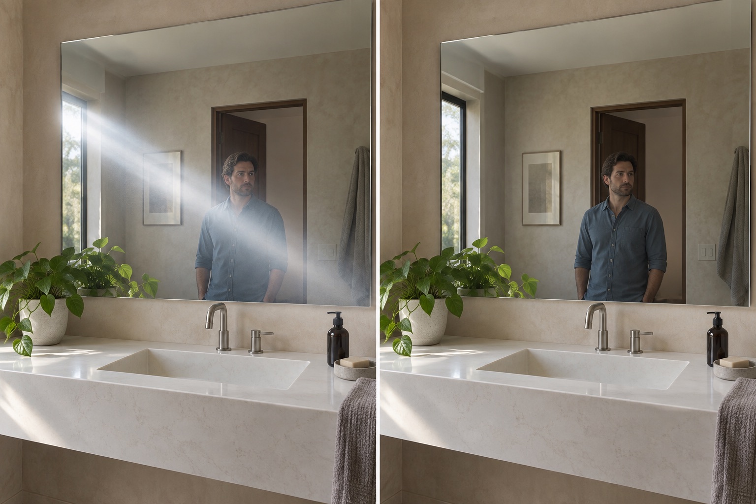 Mirror photo with bright reflection